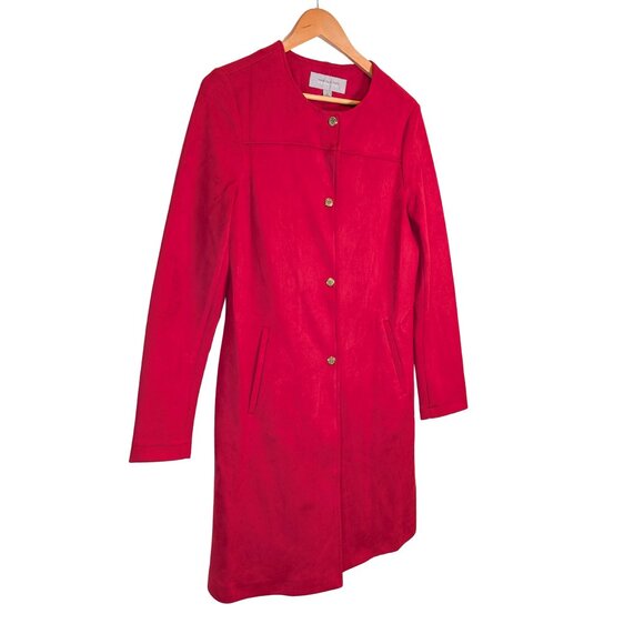 Marc New York Women's XS Car Coat Red Faux Suede Longline Button down - Picture 4 of 14